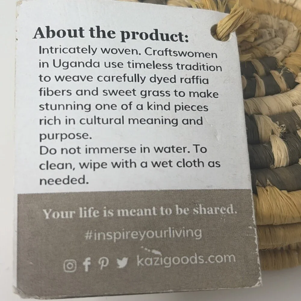Kazi Handwoven Coasters  Handmade In Uganda Set Of 4 (4”x4”)